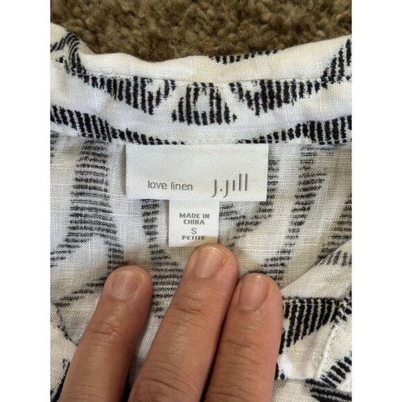 J.JILL Love Linen Button Front Tunic Shirt Ikat Tribal Geometric Print SMALL - Picture 3 of 6